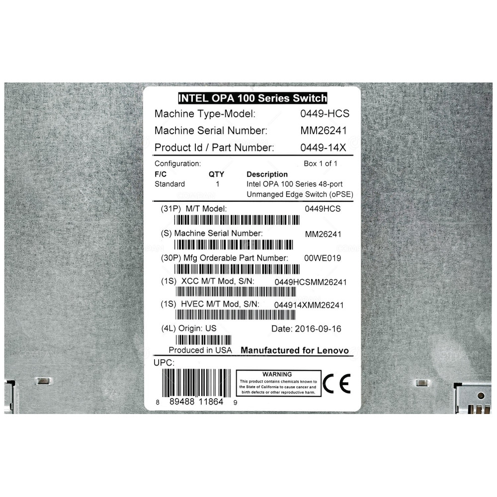 0449-HCS LENOVO INTEL OPA 100 SERIES 48PORT 100GB QSFP28 UNMANAGED EDGE SWITCH